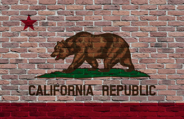 istock Flag of California painted over brick wall 657171702