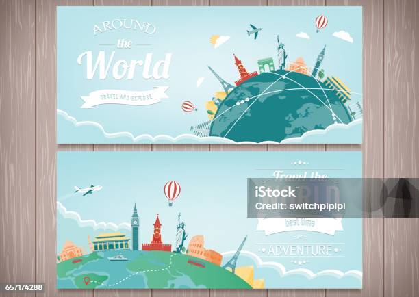 Ilustración de Composición Con Monumentos Famosos Del Mundo De Viajes Viajes Y Turismo Plantilla De Sitio Web De Concepto Vector Moderno Diseño Plano y más Vectores Libres de Derechos de Destinos turísticos