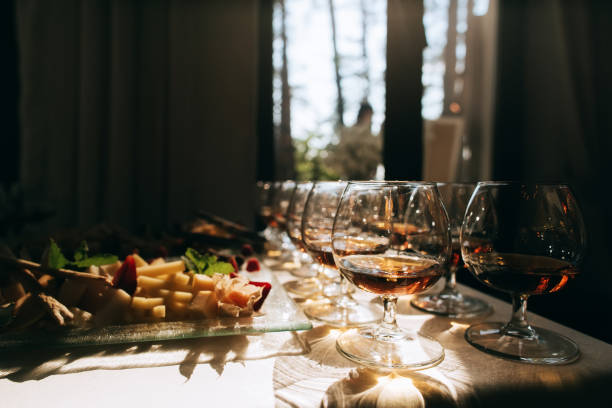 istock Catering service. cognac in a glass. Wedding drink bar. 657181196