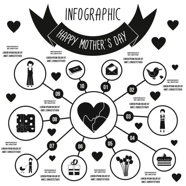 Vector illustration of Mother Day infographic elements, simple style