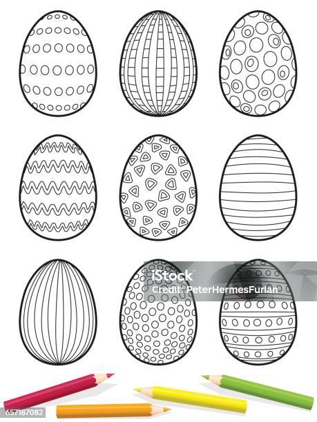 Easter Eggs Coloring Page Nine Eggs With Different Patterns To Be Colored Isolated Vector Illustration On White Background Stock Illustration - Download Image Now