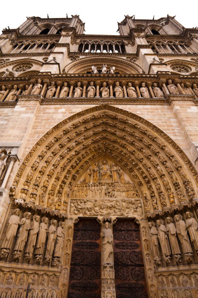 the cathedral of notre dame de paris, france - medieval autumn cathedral vertical imagens e fotografias de stock