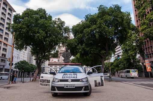 Rio de Janeiro, Brazil - March 4, 2017: Municipal Guard vehicle in the city center. The public security is more taken care of during the days of Carnival.
