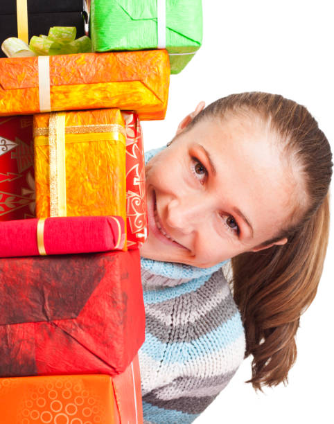 istock Sweet young girl with christmas present 657203712