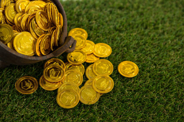 istock St. Patricks Day pot filled with chocolate gold coins 657210922