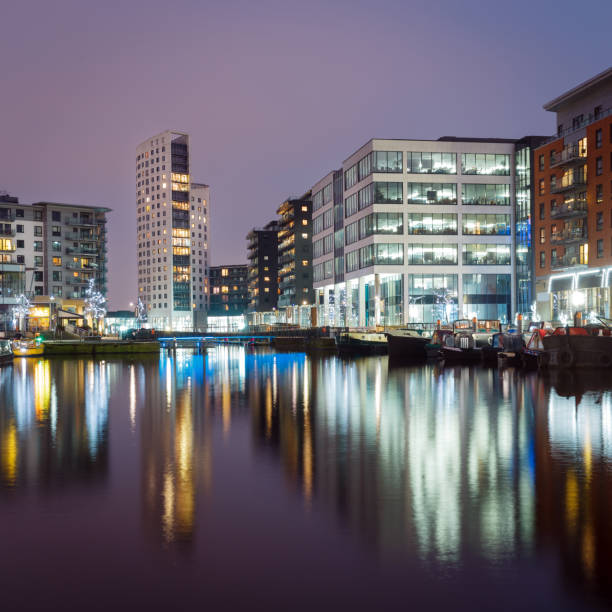 istock Long exposure photo of Leeds Dock at night 657215486
