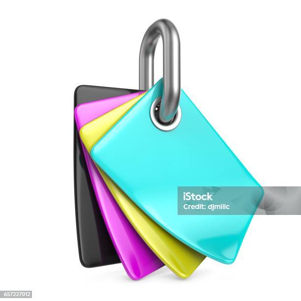 Cmyk Colors Palette On Chain Link 3d Stock Photo - Download Image Now - Abstract, Artist's Palette, Black Color