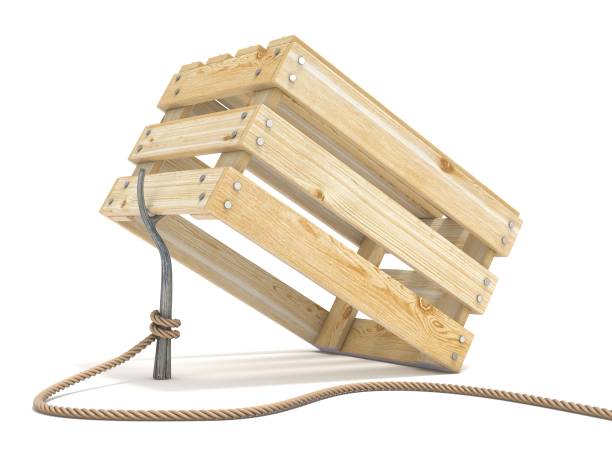 Trap made of wooden crate and rope tide to stick 3D Trap made of wooden crate and rope tide to stick 3D render illustration isolated on white background trap stock pictures, royalty-free photos & images