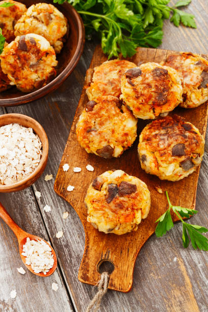 Vegetable cutlets with mushrooms stock photo