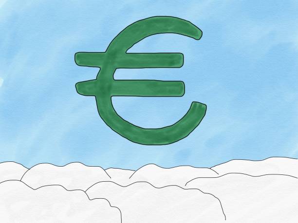 Abstract hand draw doodle euro sign on sky background