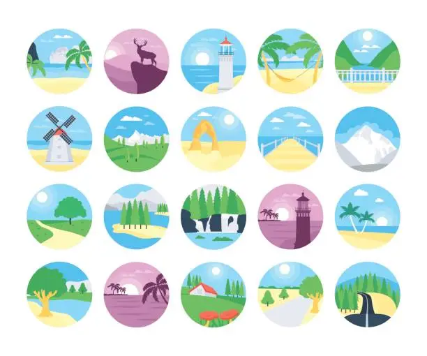 Vector illustration of Landscapes Vector Icons 1