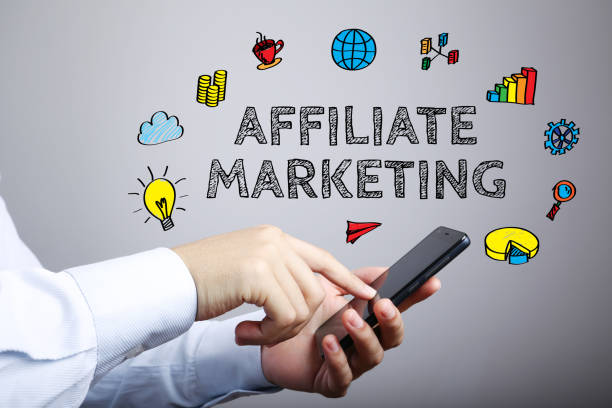 Affiliate Marketing Business Concept Affiliate Marketing business concept with businessman touching the smartphone. Affiliate Marketing stock pictures, royalty-free photos & images