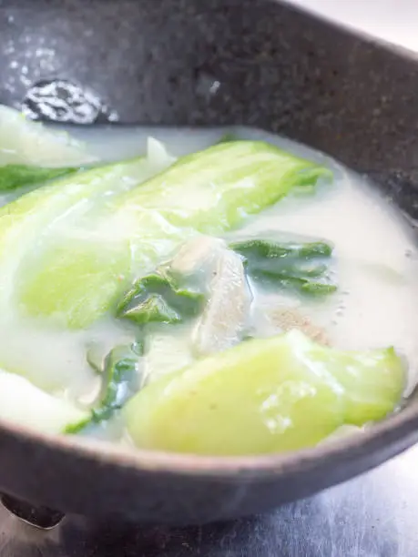 Japanese cuisine, simmered bok-choy in the milk soup in the bowl