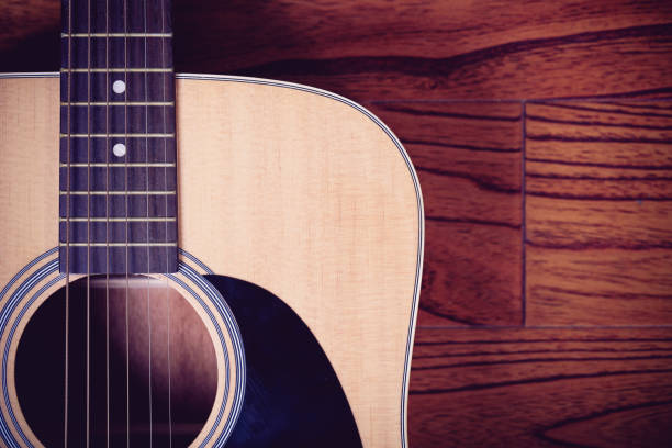 istock Acoustic Guitar on Wood Background 657274024