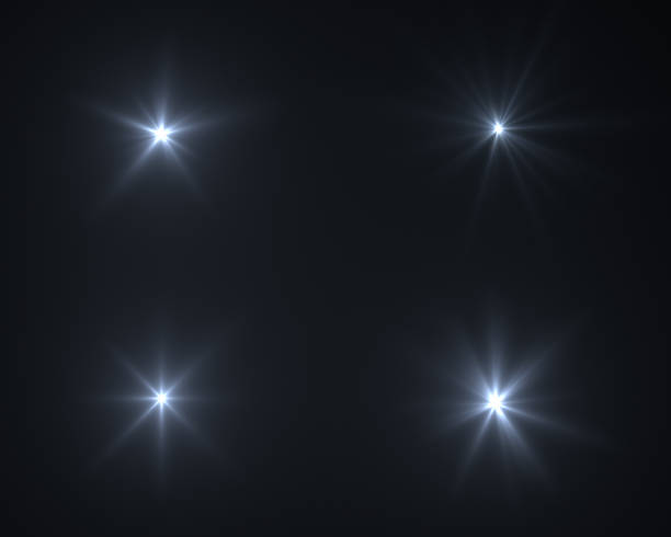 黒の背景にリアルなデジタルレンズフレア - 太陽の光 写真 ストックフォトと画像
