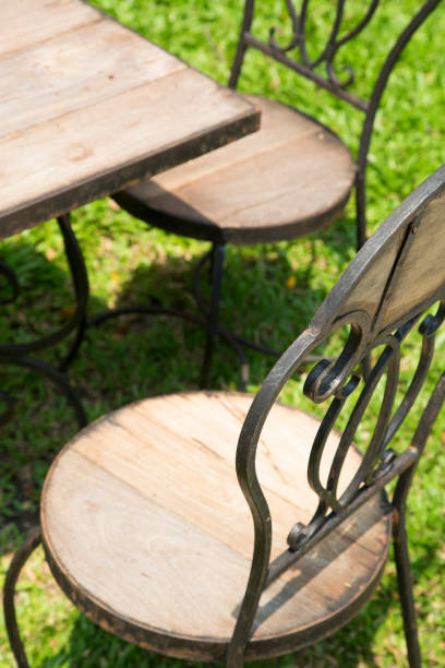 istock Vintage chairs set  in garden 657274562