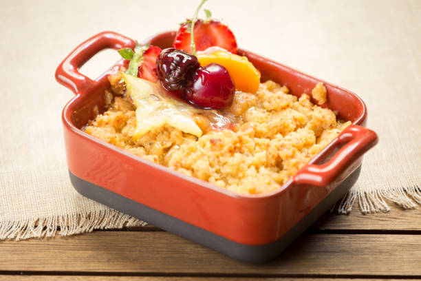 istock Apple crumble on a wooden background 657277542
