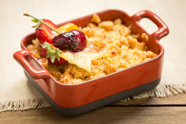 istock Apple crumble on a wooden background 657277554