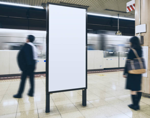 Blank Billboard Banner in Subway station with blurred people