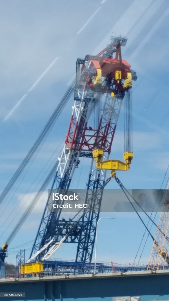Giant Crane Big lift crane on Tappan Zee bridge in Westchester County NY Bridge - Built Structure Stock Photo