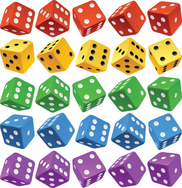 vektor-mehrfarbige würfel-set - dice cube number 6 luck stock-grafiken, -clipart, -cartoons und -symbole