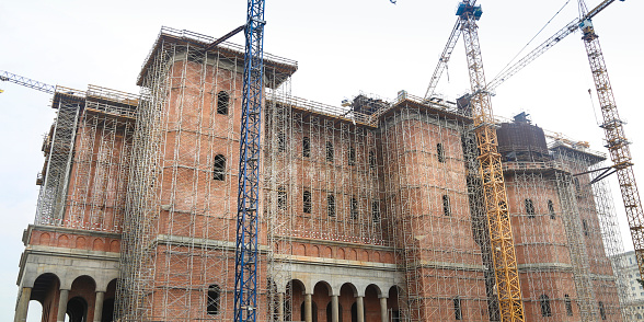 Construction site of the Cathedral for the Salvation of the Romanian People, a future Romanian Orthodox cathedral in Bucharest, Romania.