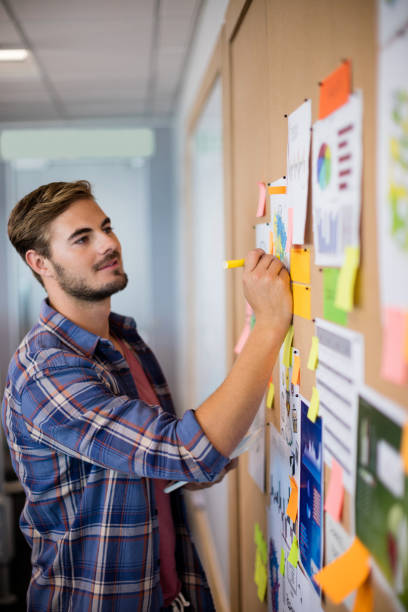 istock Man writing on the sticky note on the board 657317278