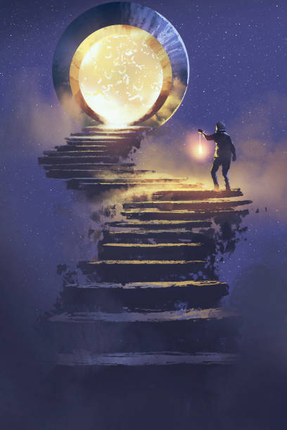 istock man with a lantern walking to fantasy gate,illustration painting 657320018