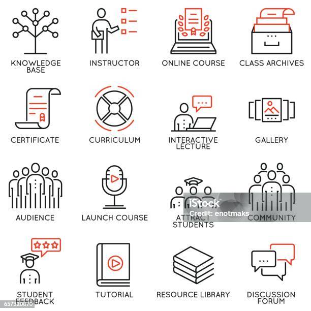 Vector Set Of 16 Icons Related To Business Education Training Career Progress And Refresher Course Mono Line Pictograms And Infographics Design Elements Stock Illustration - Download Image Now