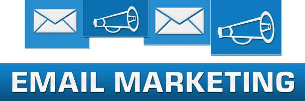 Email marketing concept image with text written over blue background.
