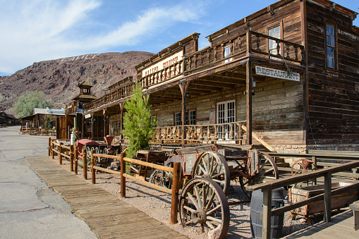 Calico, California, USA - July 2, 2015: The old wooden saloon in the ghost town of Calico