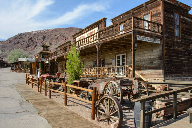 Old wooden saloon in the ghost town of Calico, California Calico, California, USA - July 2, 2015: The old wooden saloon in the ghost town of Calico calico ghost town california stock pictures, royalty-free photos & images