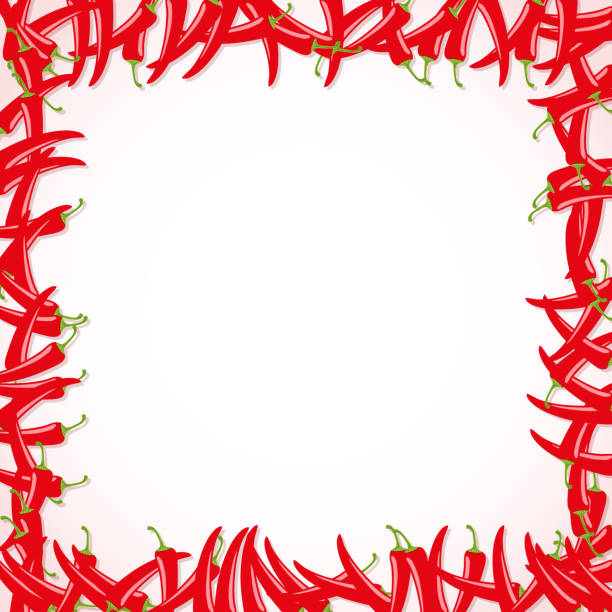 hot chili peppers frame ornament Classic red chili peppers frame ornament. Illustration isolated on white background. chili pepper border stock illustrations