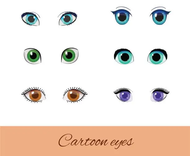 Vector illustration of Set of cartoon eyes. Collection of vector different eyes.