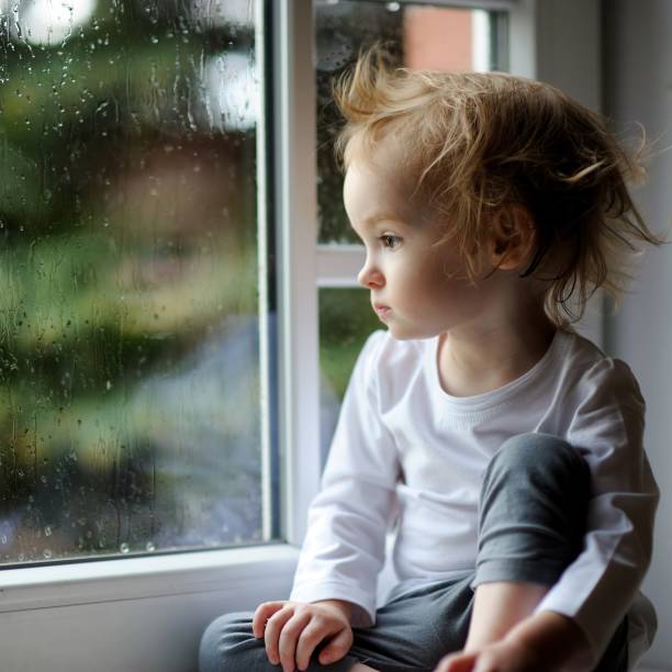 istock Adorable toddler girl looking though the window 657368456