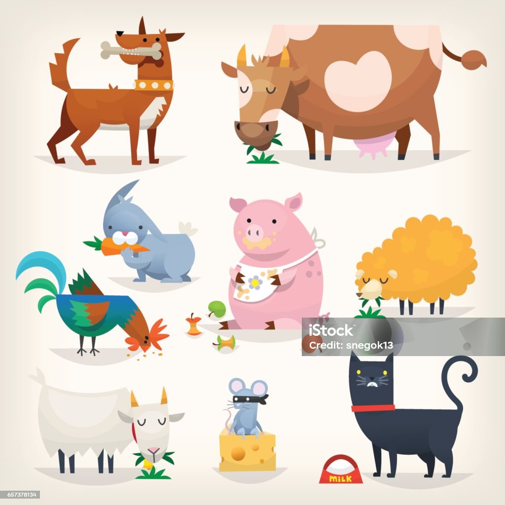 Farm Birds And Animals Stock Illustration - Download Image Now - Domestic  Cattle, Animal, Eating - iStock
