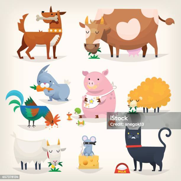 Farm Birds And Animals Stock Illustration - Download Image Now - Animal, Goat, Domestic Cattle