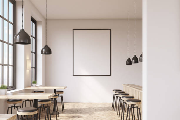 Bar with poster, wooden floor
