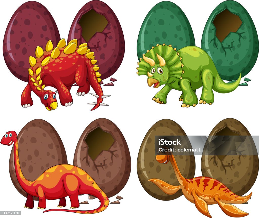 4 종류의 공룡 알 공룡에 대한 스톡 벡터 아트 및 기타 이미지 - 공룡, 0명, 달걀 - Istock