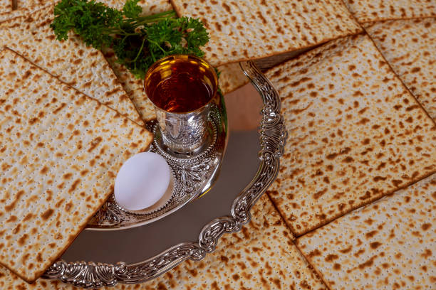 istock Jewish holiday Passover background matzo and wine 657407890