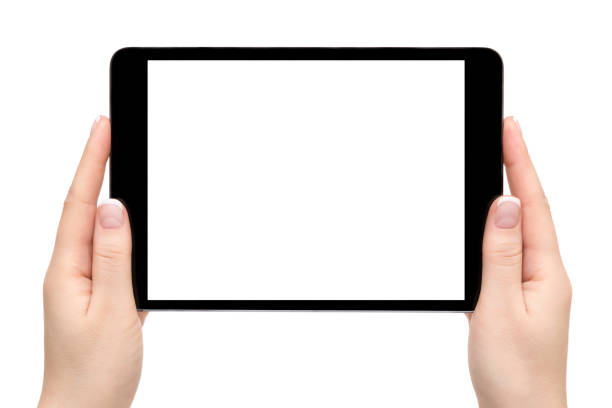 istock Isolated female hands hold mobile device on a white background. 657408572