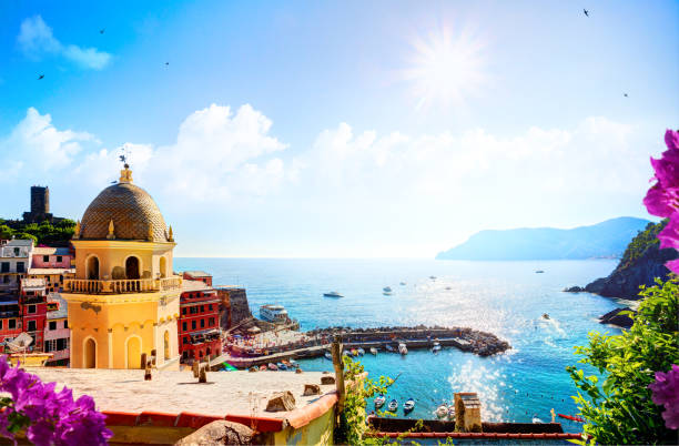 Romantic Seascape in mediterranean Italy old town;  Five lands, Vernazza, Cinque Terre, Liguria Italy Europe. Romantic Seascape in mediterranean Italy old town;  Five lands, Vernazza, Cinque Terre, Liguria Italy Europe. spezia stock pictures, royalty-free photos & images