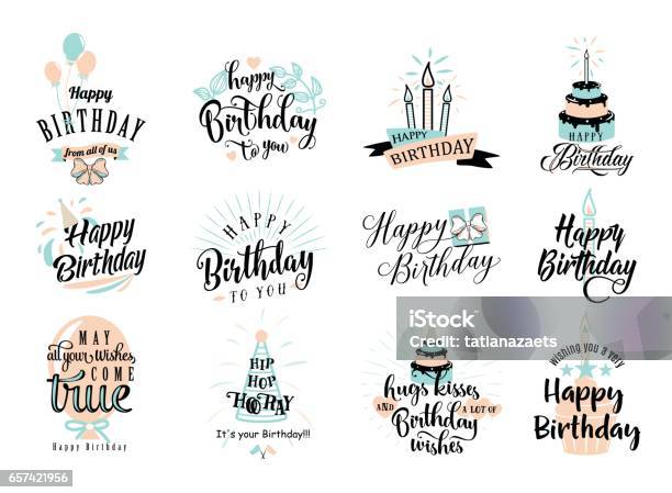 Vector Illustration Of Happy Birthday Badge Set Stock Illustration - Download Image Now - Birthday, Birthday Card, Text