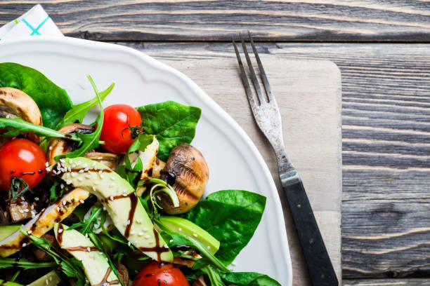 istock Chicken salad with avocado and spinach 657428296