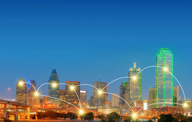 istock Network and Connection Technology Concept of Downtown Dallas, Texas, USA 657432532