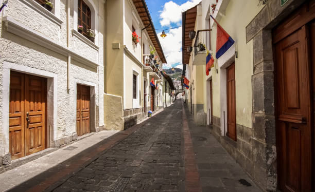 Calle La Ronda, typical colonial street in historic district, Quito Ecuador quito photos stock pictures, royalty-free photos & images
