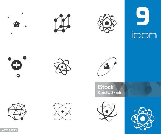 Vector Black Atom Icons Set Stock Illustration - Download Image Now - Abstract, Atom, Biology