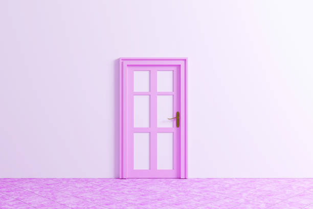 istock Pink door and white wall 657439368