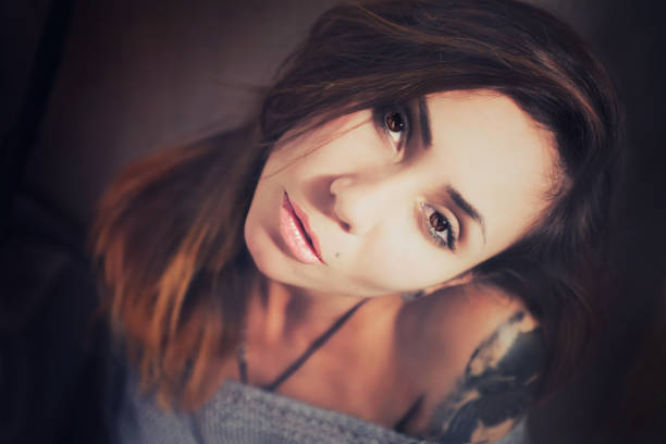 Portrait of of  beautiful young brunette woman close-up