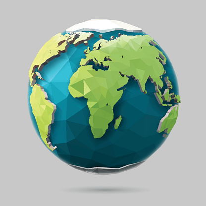 Vector low poly earth illustration. Polygonal globe icon.